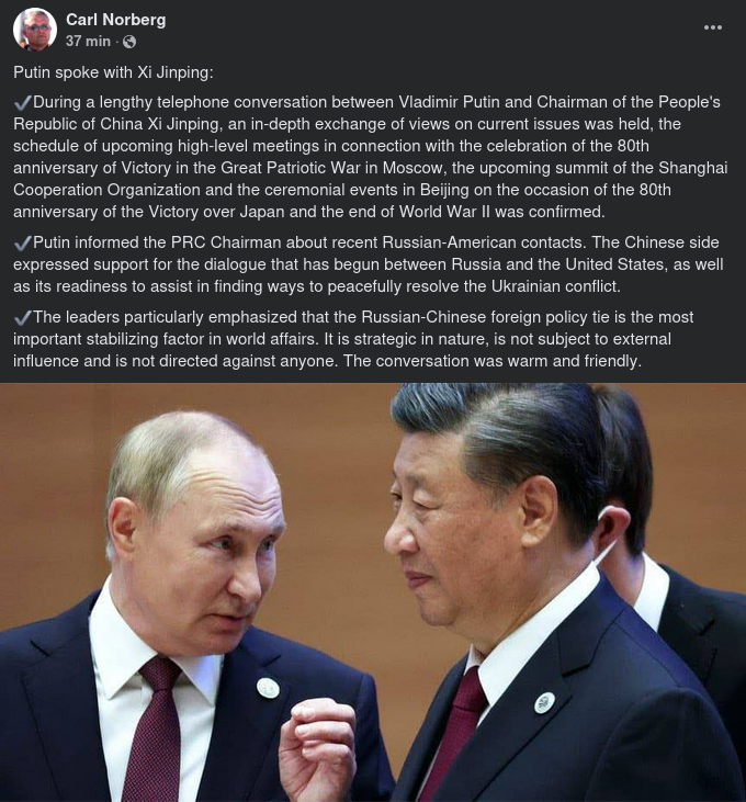 Telefon Mellan Putin & Xi