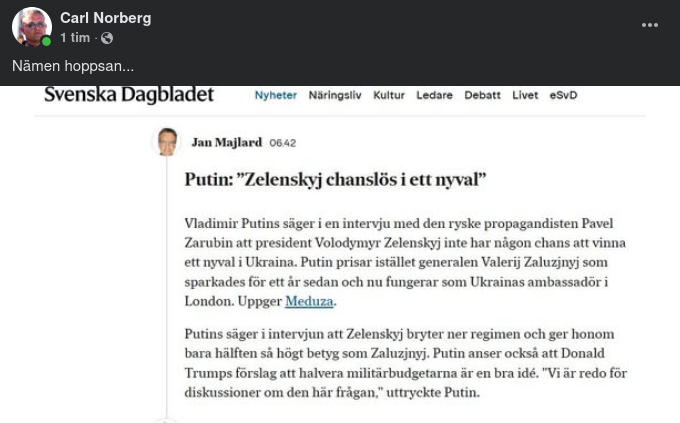 Putin & Zelenskys Nyvalsvinstchanser Från SvD