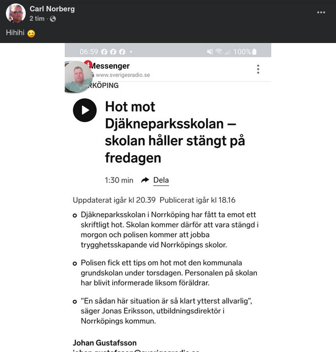 Norrköpingsskola Stänger efter Hot