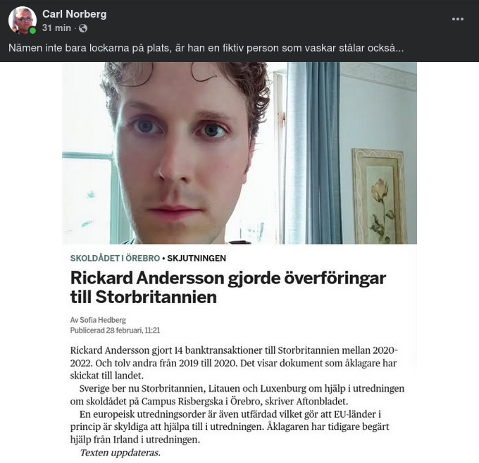 Örebroskjutarens Banktransaktioner