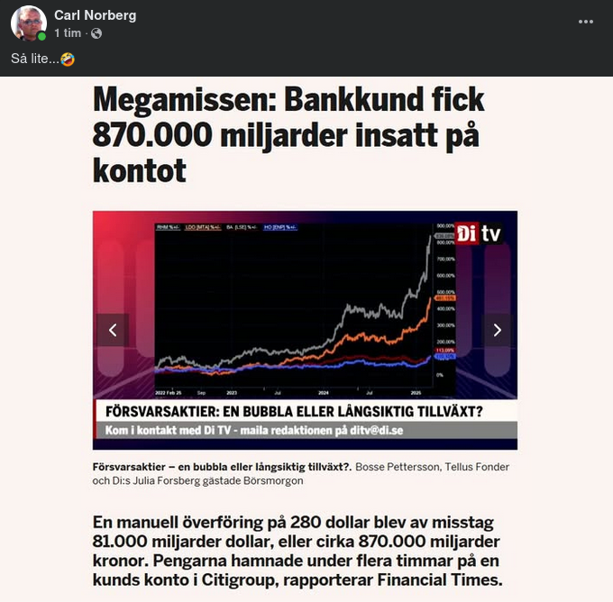 Fick 870 000 Miljarder Insatt På Kontot