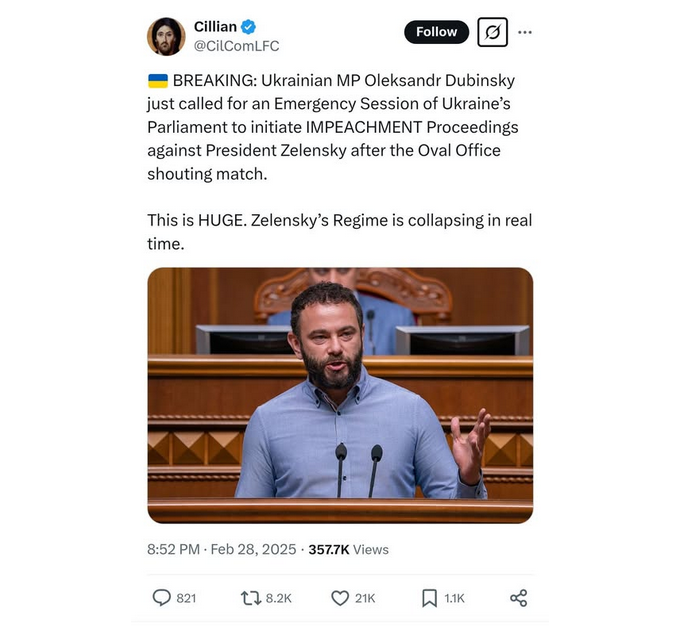 I Ukrainas Parlamenthttps://x.com/cilcomlfc/status/1895562770348982370?t=WqjOobicudpc-rbCJeuO6QI Ukrainas Parlament