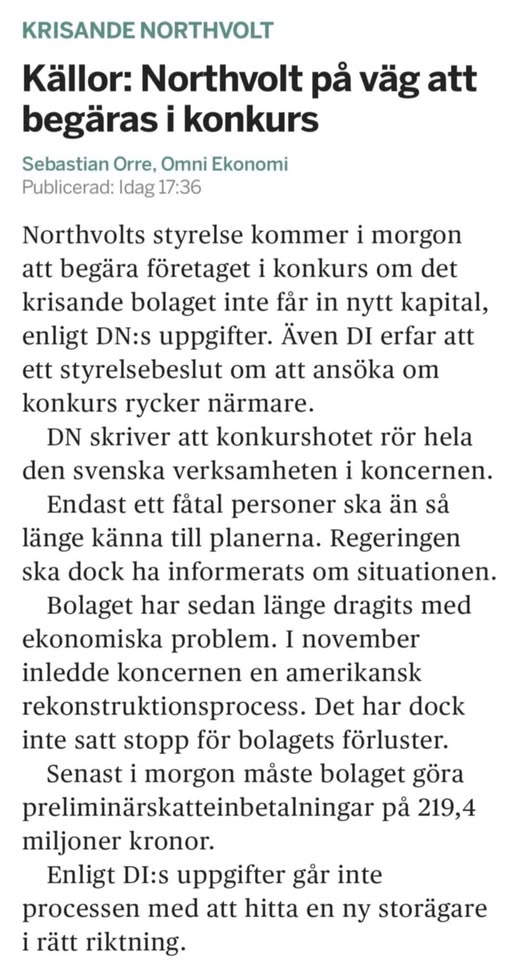 Northvolt På Konkursväg
