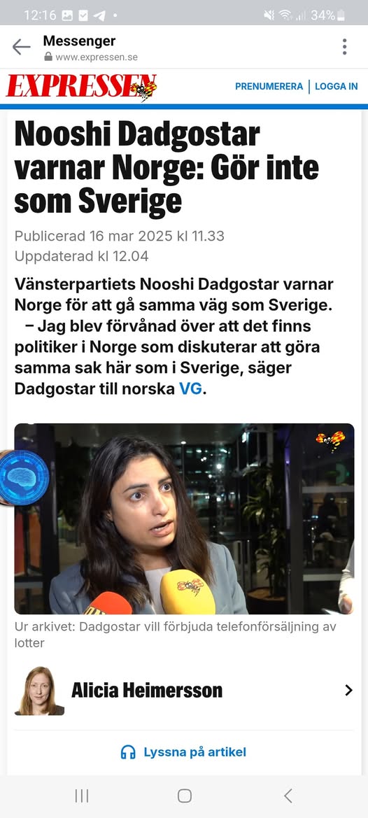 Dadgostar Varnar Norge För Att Göra Som Sverige
