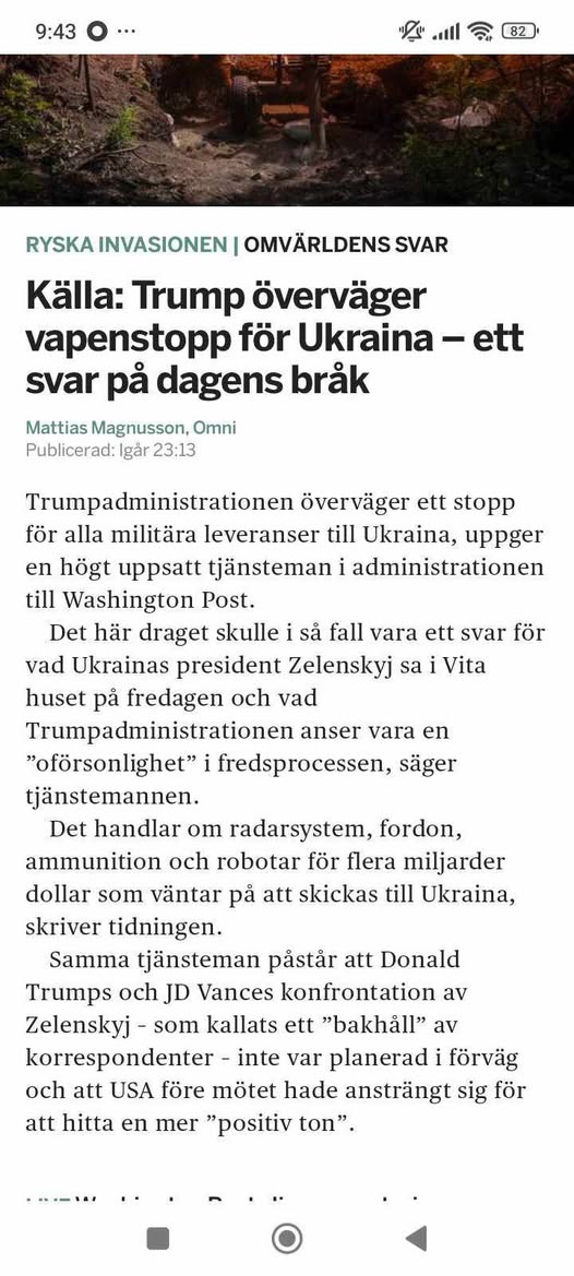 Amerikanskt Vapenstopp Till Ukraina Övervägs