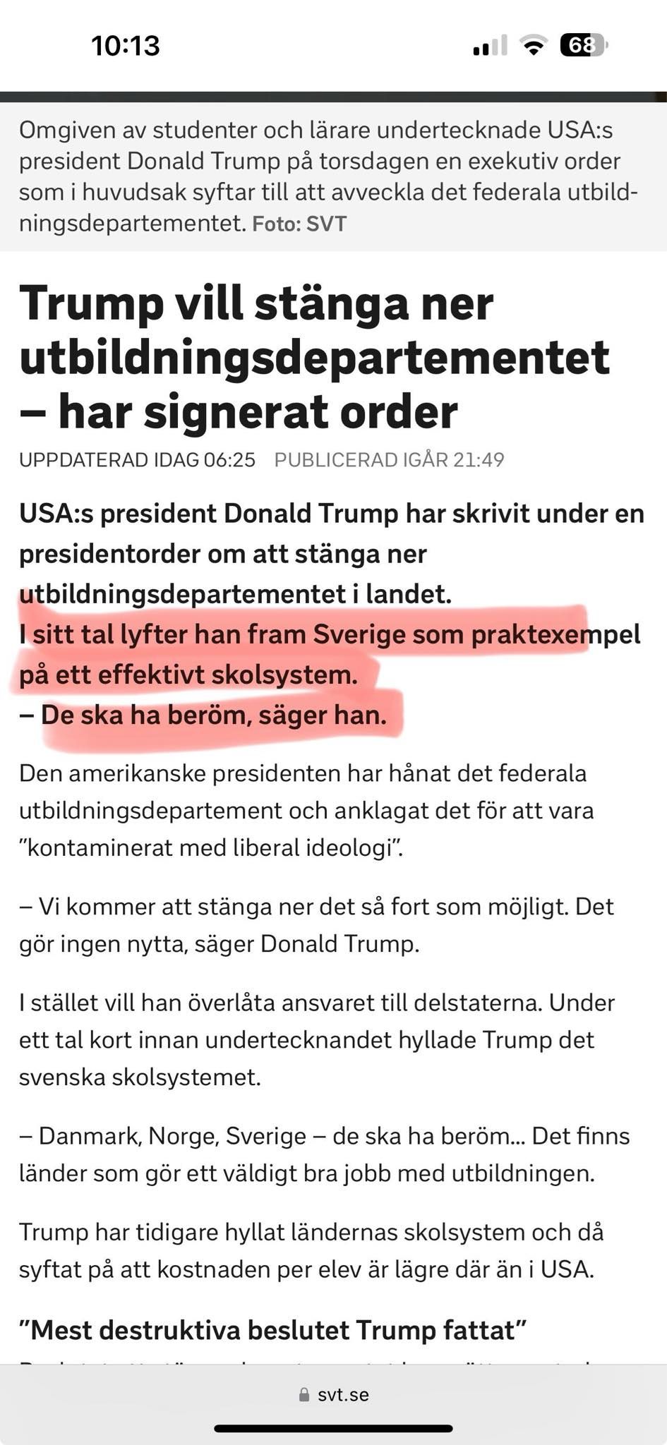 Trump Berömmer Det Svenska Skolsystemet