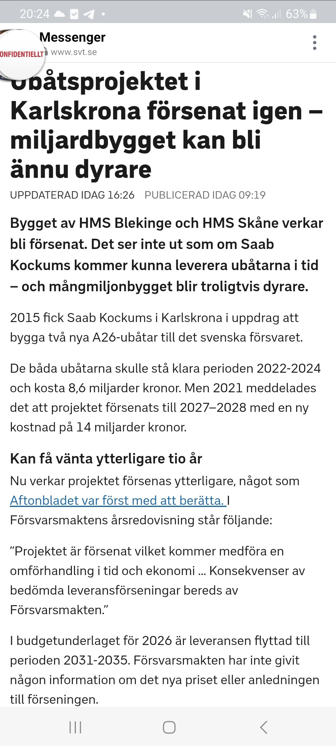 Ubåtsbyggen Försenade & Dyrare Igen