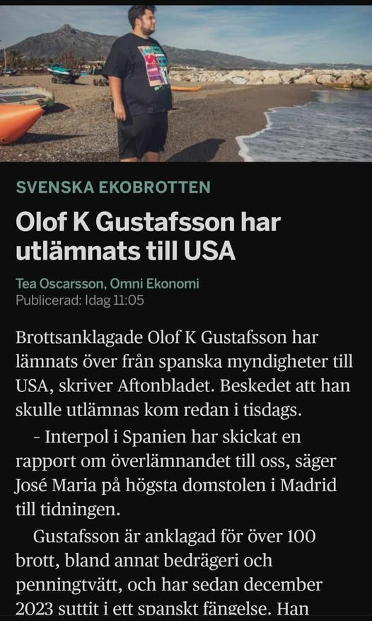 Olof K Gustavsson Utlämnad Till USA