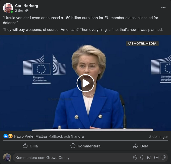Urusla Ursula Annonserar 150 Miljarder Euro I Lån För Vapenhandel