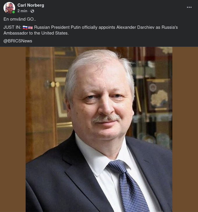 Rysk Ambassadör Till USA Utsedd