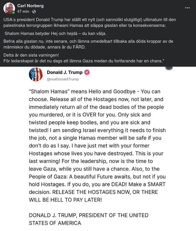 Trump Varskor Hamas