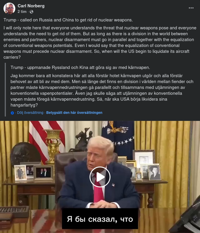 Trump Uppmanar Till Nedrustning