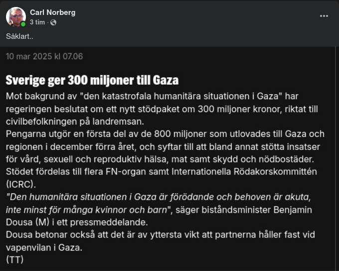 300 Svenska Miljoner Till Gaza
