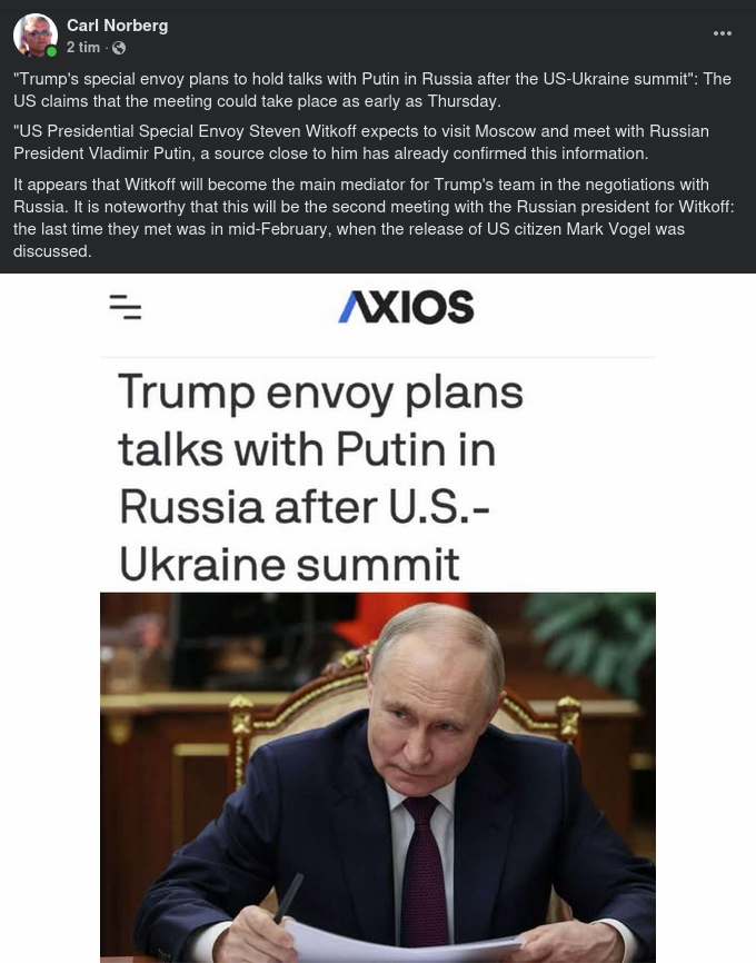 Torsdagsmöte Med Putin I Moskva För Witkoff?..