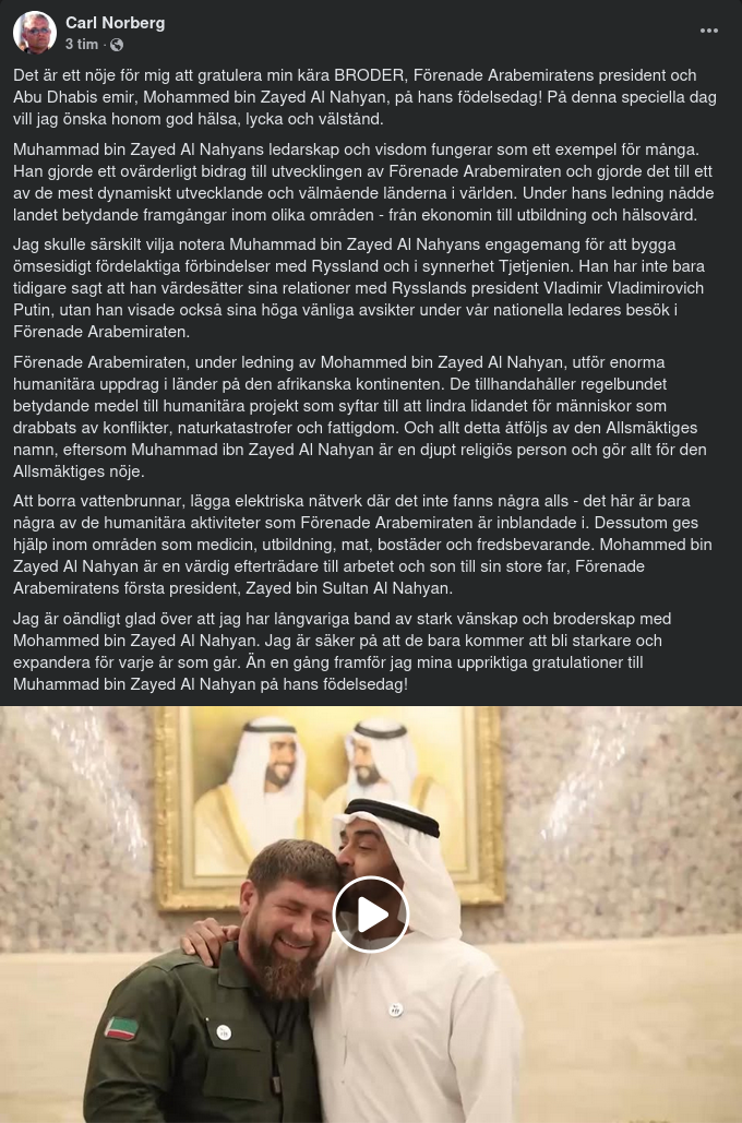 Kadyrov Födelsedagsgratulerar Förenade Arabemiratens President