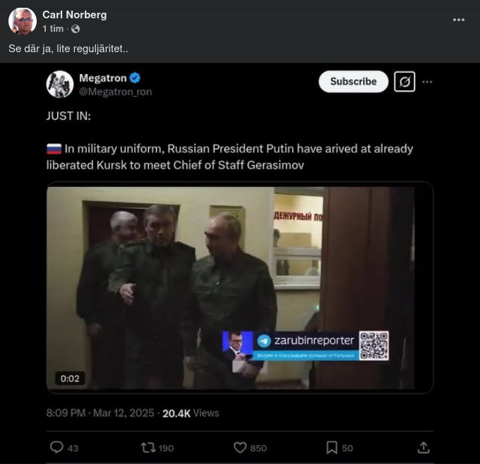 Militärklädd Putin I Kursk