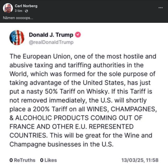 200% För EU-Alkohol Till USA