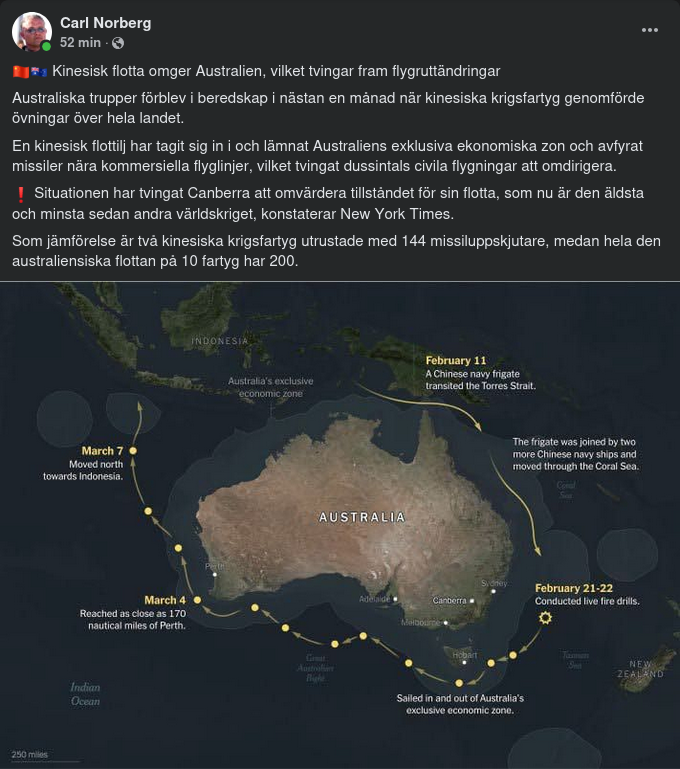 Kinesiska Flottan Övar Runt Australien
