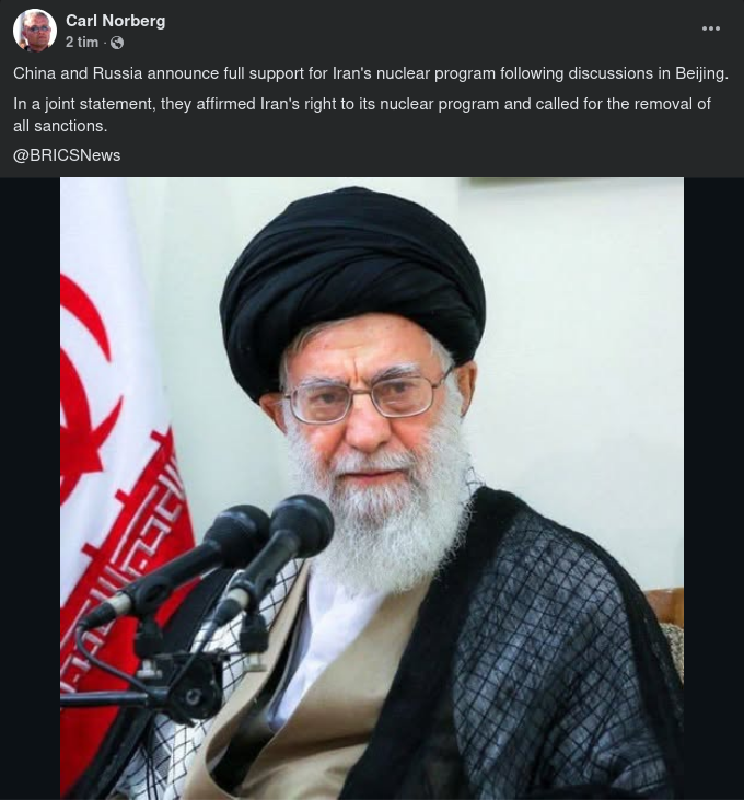 Kina & Ryssland Stöder Irans Kärnkraftsprogram