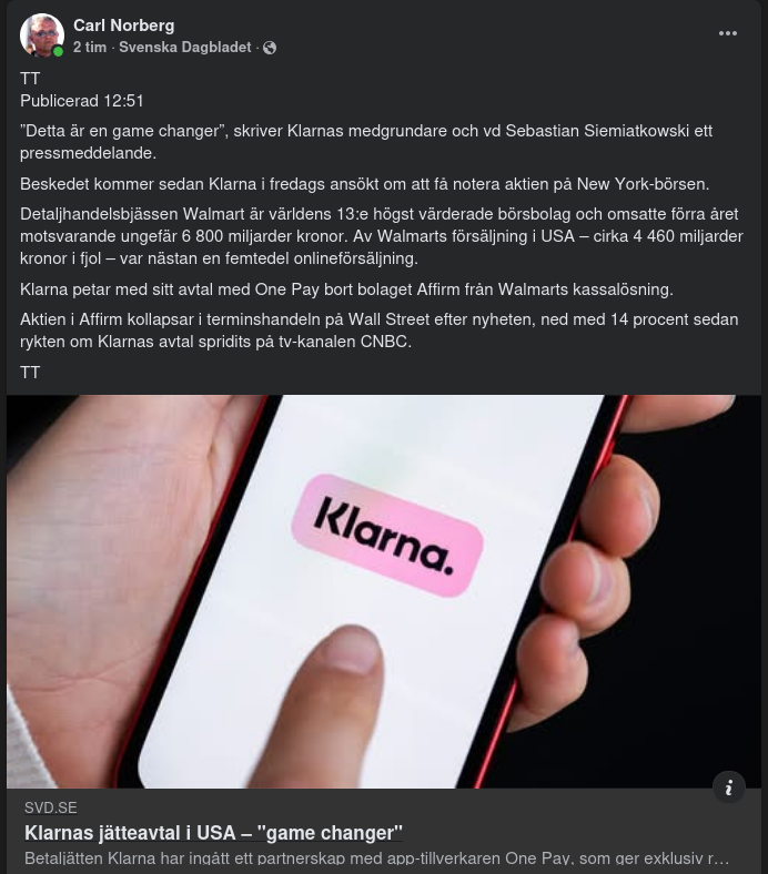 Amerikanskt Jätteavtal För Klarna
