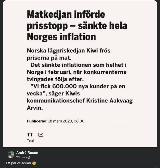 Norskt Prisstopp & Sänkt Inflation..