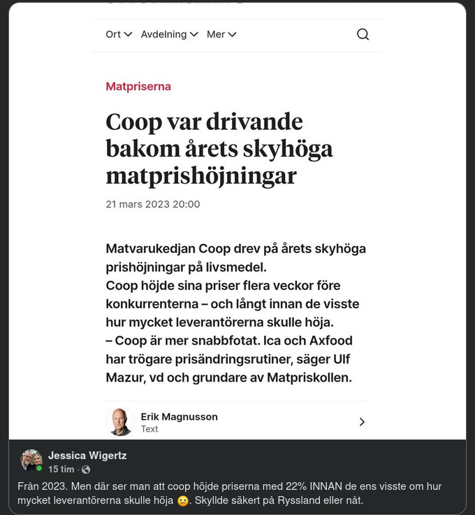 Matprishöjningsdrivande Coop