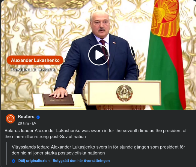 Lukashenko Insvuren För Sjunde Gången