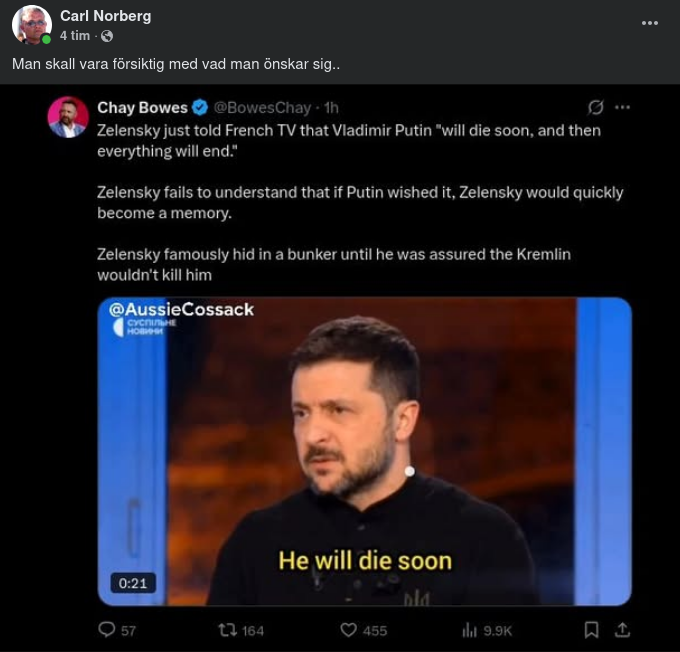 Zelensky: Putin Dör Snart