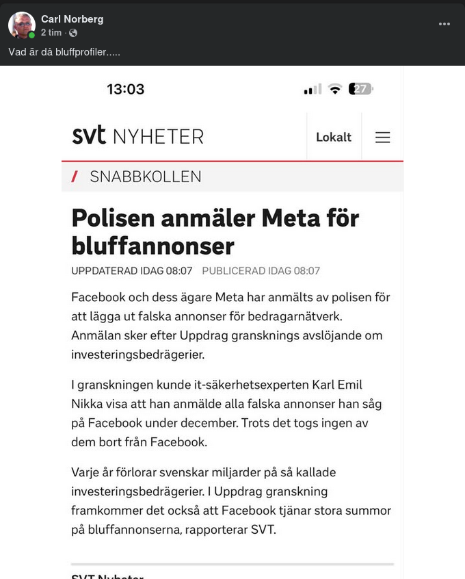 Meta Polisanmält För Bluffannonser