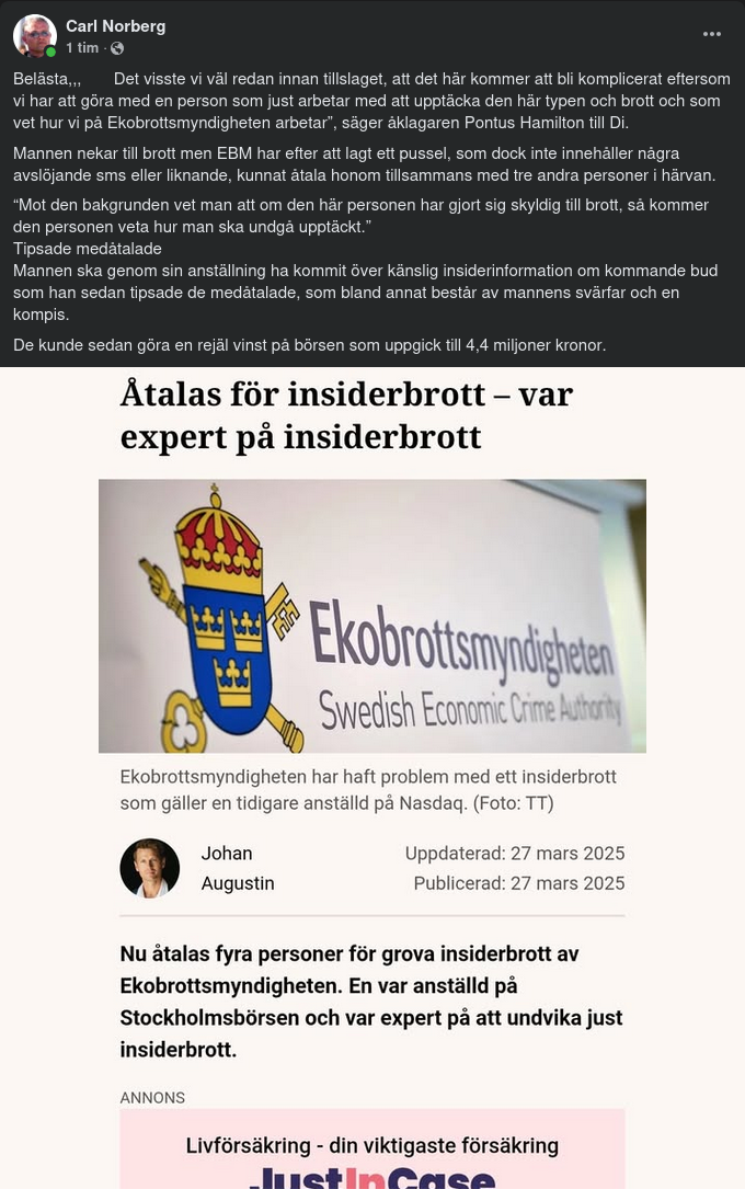 Insiderbrottsexpert Åtalad För Insiderbrott