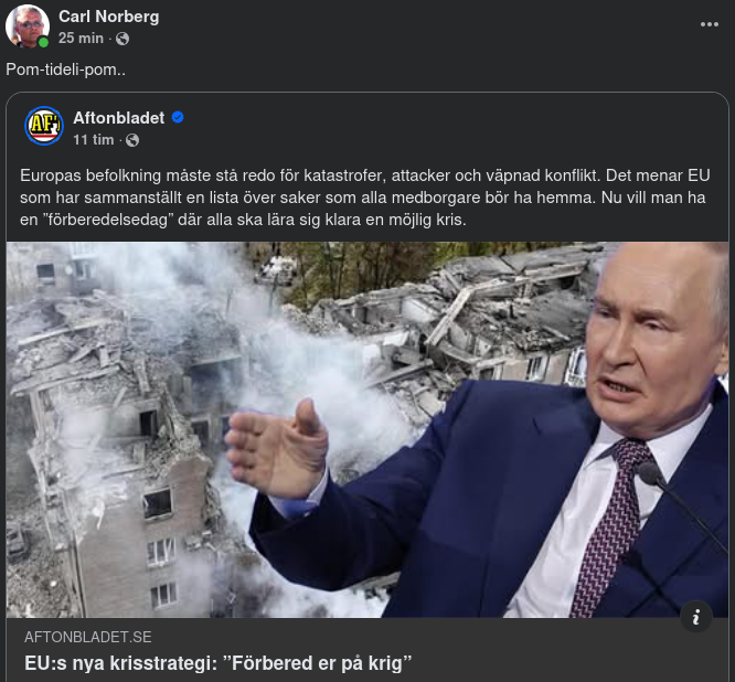 Förberedelsedag För Att Europas Befolkning Måste Stå Redo För Katastrof, Attack & Väpnad Konflikt