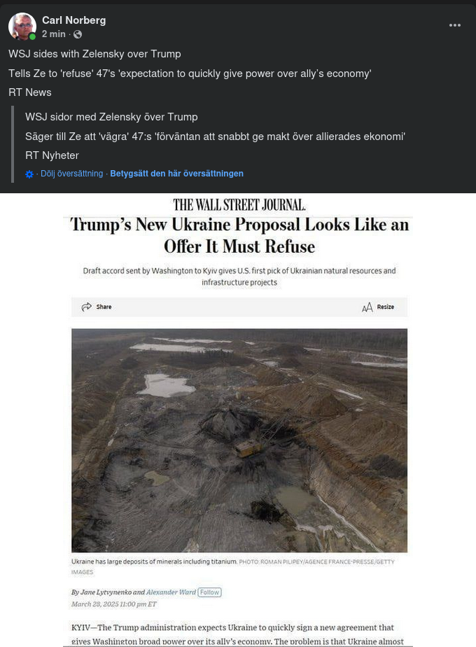 WSJ Med Ukraina Mot Trump Om Avtal