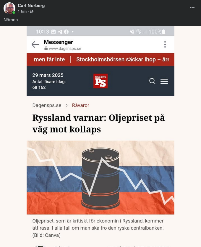Ryssland Varnar För Oljepriskollaps