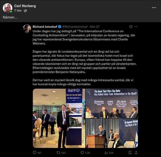 Jomshof På Anti-Sematismkonferens I Jerusalem