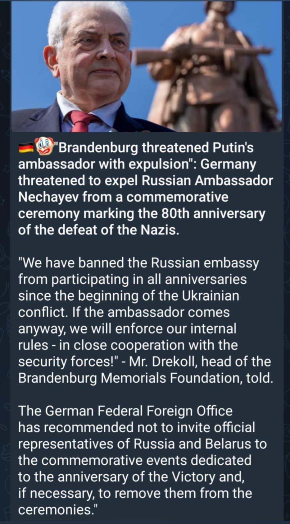 Tyskland Blockerar Ryska Ambassadören Från 80-Års Ceremoni Över Besegrade Nazister