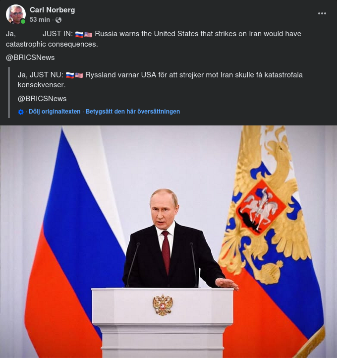 Ryssland: Katastrofala Följder Om USA Attackerar Iran