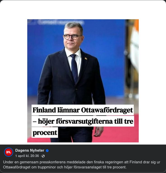 Finland Lämnar Ottawa-Fördraget & Höjer Försvarsutgifter
