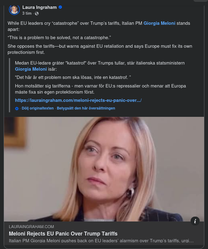 Meloni Om Tarifferna