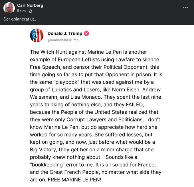 Trump Om Häxjakten På Le Pen