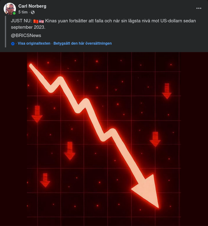 Yuan Faller Mot Dollar