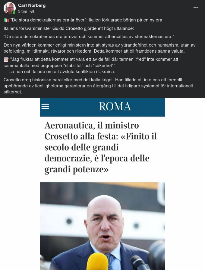 Italiens Försvarsminister Deklarerar Början På En Ny Era