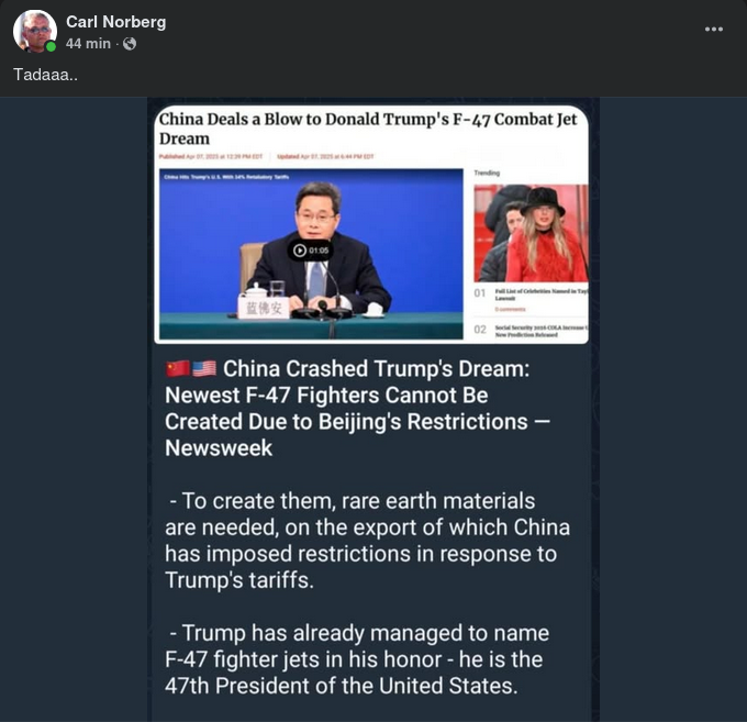 Kinesiska Restriktioner Stoppar F-47