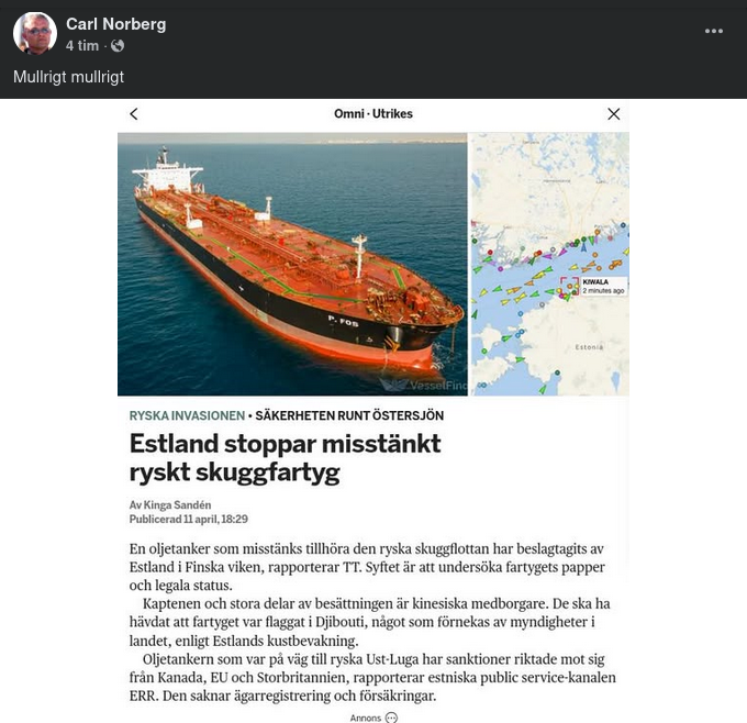 Estland Beslagtar Oljetanker