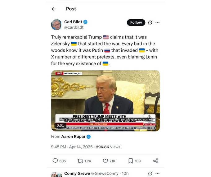 Bildt Upprörd Över Krigsstartspåstående Från Trump