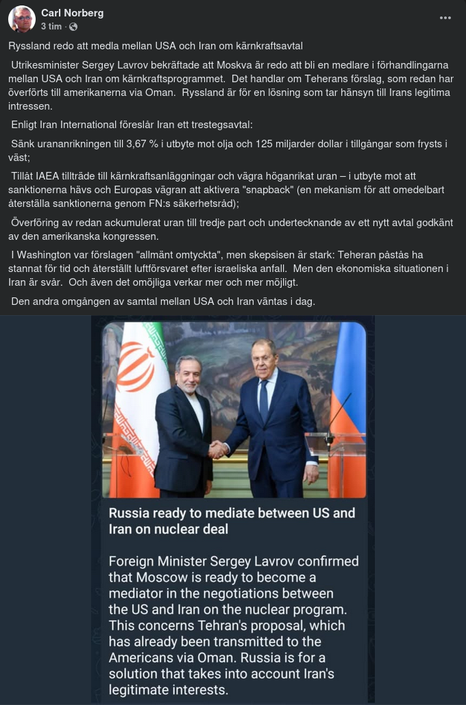 Ryssland Redo Att Medla Mellan USA & Iran