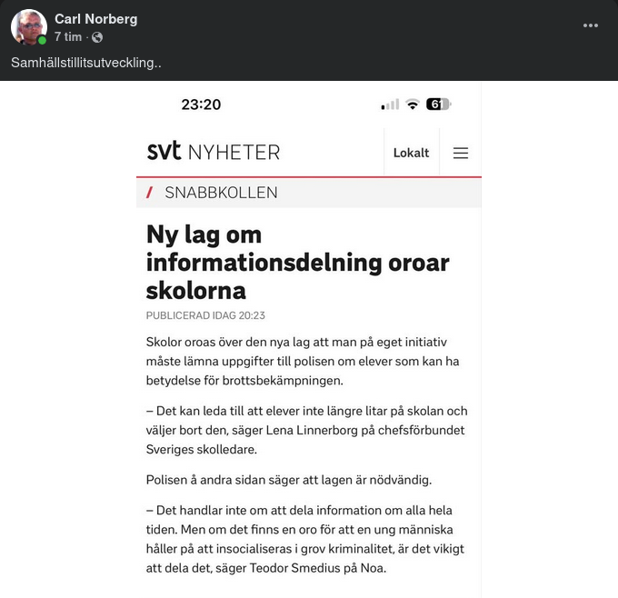 Lagstadgad Informationsdelning Oroar Skolor