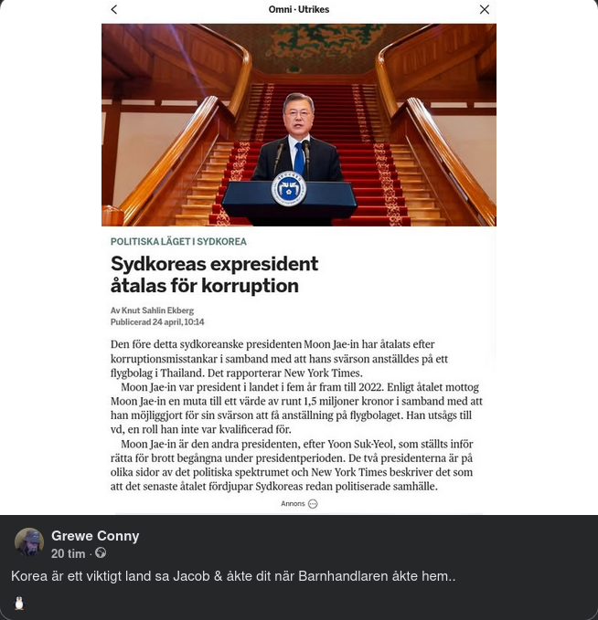 Korruptionsåtalad Sydkoreansk Expresident