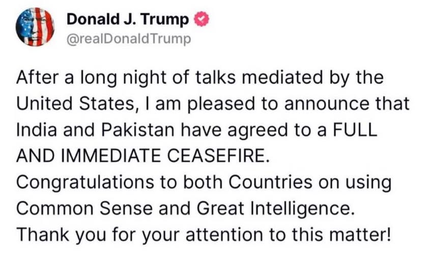 Omedelbart Eld Upphör Efter Amerikansk Medling Mellan Indien & Pakistan