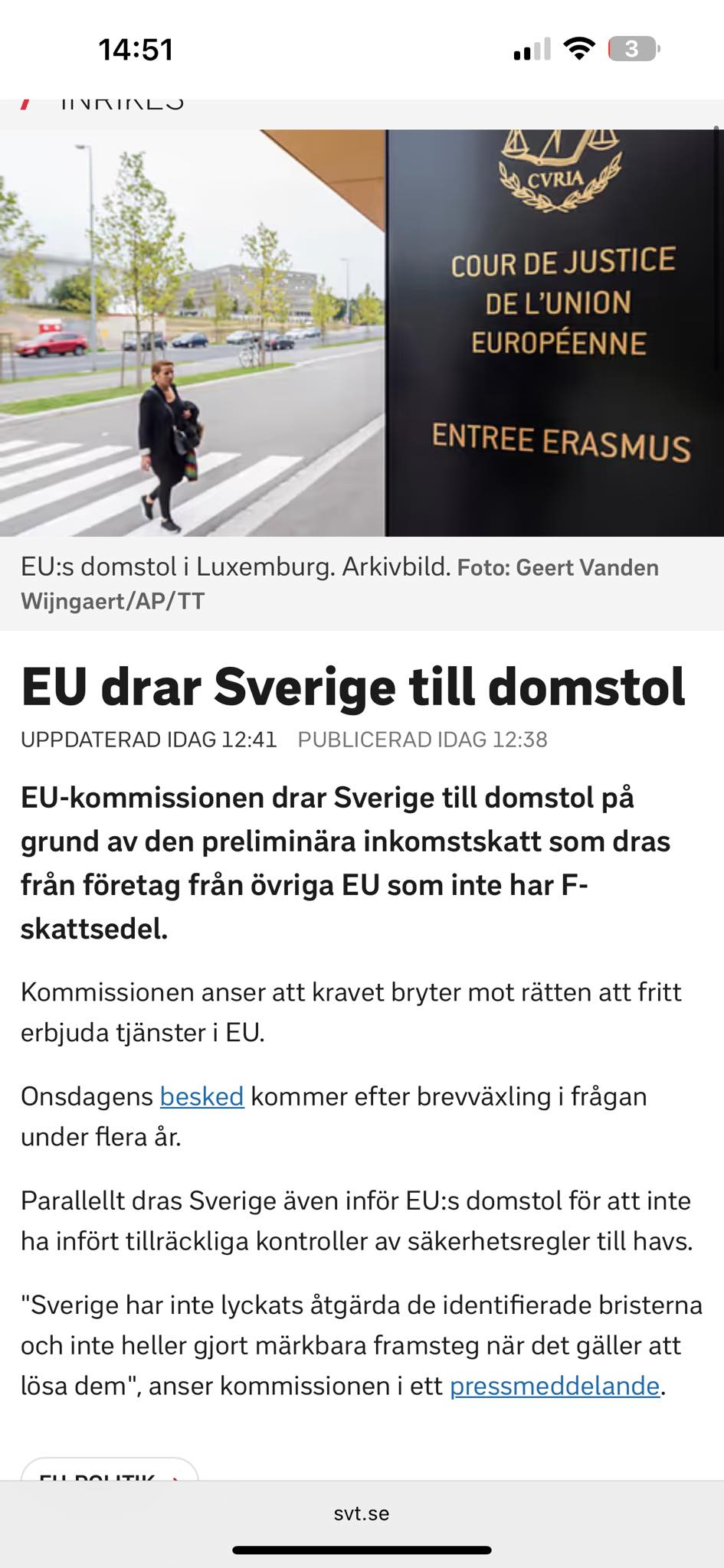 EU Drar Sverige Till Domstol