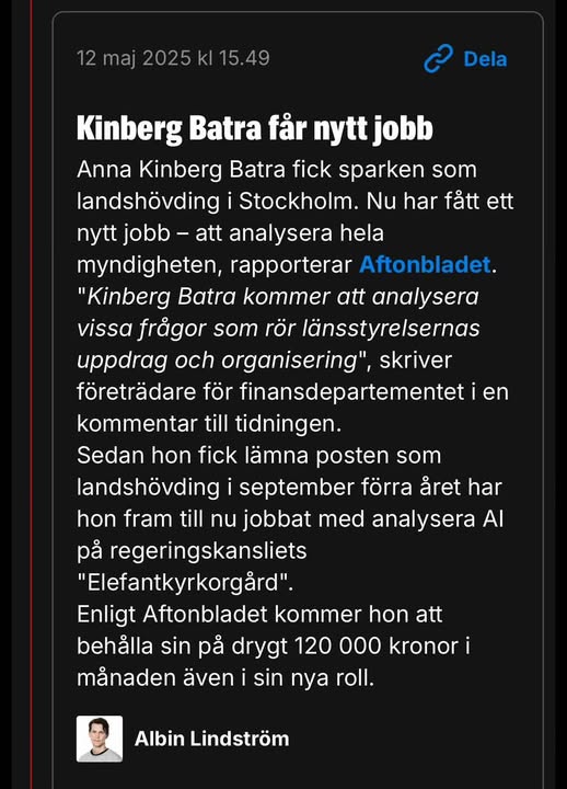 Ny Arbetsuppgift För Kinberg Batra